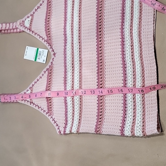 Planet Gold Size Jr L Crochet Halter Top, Mauve, Pink & Ivory Striped, NEW w/Tag - Picture 8 of 10